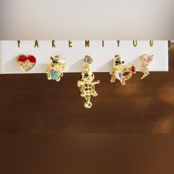 Pokemon Jewelry - 14K Gold Plated Pokemon Bulbasaur, Squirtle, Charmander Theme Earrings
